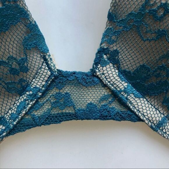MAIDENFORM MOLDED CUP T-SHIRT TEAL LACE BRA 36D - Picture 5 of 9